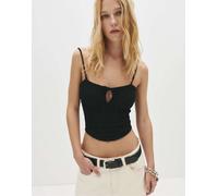Pull&Bear - Swiss - Top nero stile corsetto con ricamo XS