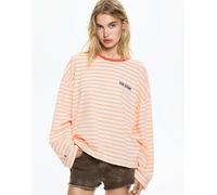 Pull&Bear - T-shirt a maniche lunghe beige a righe-Neutro XS