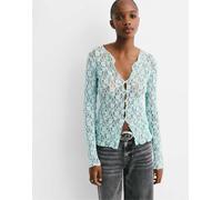 Pull&Bear - T-shirt a maniche lunghe color acquamarina in pizzo-Verde XS