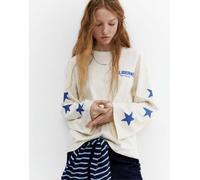 Pull&Bear - T-shirt a maniche lunghe color ghiaccio con grafica di stelle-Bianco M