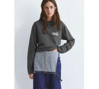 Pull&Bear - T-shirt a maniche lunghe nero sbiadito con stampa grafica-Grigio S