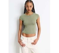 Pull&Bear - T-shirt aderente kaki pallido con maniche svasate-Verde XS