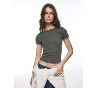 Pull&Bear - T-shirt basic aderente kaki scuro-Verde S