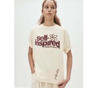 Pull&Bear - T-shirt beige con stampa grafica di fiore-Neutro M