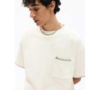Pull&Bear - T-shirt bianca con cuciture a contrasto-Bianco S