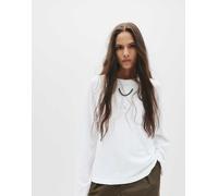 Pull&Bear - T-shirt bianca con maniche raglan lunghe-Bianco M