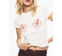 Pull&Bear - T-shirt bianca con stampa di fiore di ibisco-Bianco S