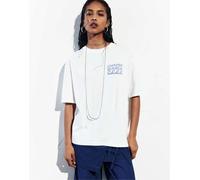 Pull&Bear - T-shirt bianca con stampa "Onda Bianca"-Bianco XS