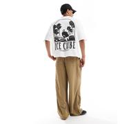 Pull&Bear - T-shirt bianca oversize con stampa Ice Cube sul retro-Bianco L