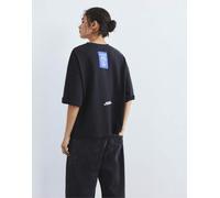 Pull&Bear - T-shirt blu navy con etichetta ricamata e scritta S