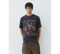 Pull&Bear - T-shirt color antracite scuro con stampa Rolling Stones-Grigio L