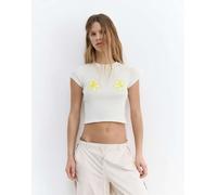 Pull&Bear - T-shirt color ghiaccio con grafica di fiori-Bianco S