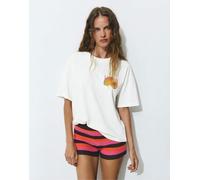Pull&Bear - T-shirt color ghiaccio con grafica di papaya-Bianco M