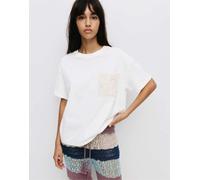Pull&Bear - T-Shirt color ghiaccio con tasca all'uncinetto-Bianco L