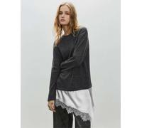 Pull&Bear - T-shirt color grigio scuro combinata con pizzo M