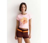 Pull&Bear - T-shirt color rosa pallido con grafica di fiore XL