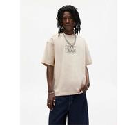 Pull&Bear - T-shirt color sabbia con volti ricamati-Neutro M