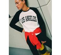 Pull&Bear t-shirt con maniche raglan Los Angeles bianca/nera-Multicolore XS