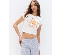 Pull&Bear - T-shirt corta color ghiaccio con ibisco-Bianco XS