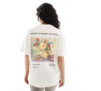 Pull&Bear - T-shirt écru con stampa di Van Gogh-Bianco XS
