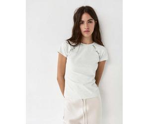 Pull&Bear - T-shirt écru pallido con bottoni-Neutro S
