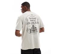 Pull&Bear - T-shirt grigio chiaro con grafica "Los Angeles" XS