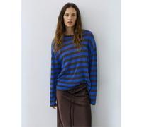 Pull&Bear T-shirt in maglia a righe blu e marrone-Multicolore S