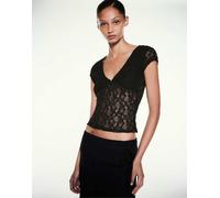 Pull&Bear T-shirt in pizzo con borchie nera-Nero L