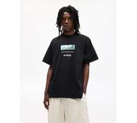 Pull&Bear - T-shirt nera con stampa dell'opera "Campo di grano con cipressi" di Van Gogh-Nero XS