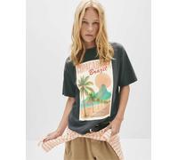 Pull&Bear - T-shirt nero slavato con stampa Copacabana-Grigio XS