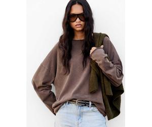 Pull&Bear - T-shirt oversize a maniche lunghe color melanzana-Rosso S