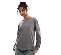 Pull&Bear - T-shirt oversize a maniche lunghe grigio scuro slavato S