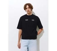 Pull&Bear - T-shirt oversize nera con grafica-Nero XS