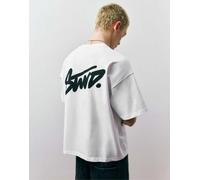 Pull&Bear - T-shirt oversize squadrata bianca con logo Stwd-Bianco XL