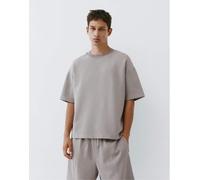 Pull&Bear - T-shirt pesante a maniche corte in tessuto interlock grigio mélange XS