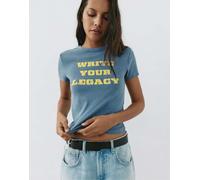 Pull&Bear T-shirt regular fit con stampa effetto cracklé grigio/blu-Multicolore XS