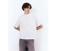 Pull&Bear - T-shirt squadrata bianco sporco con taschino XL