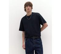 Pull&Bear - T-shirt squadrata nera in tessuto interlock-Nero M