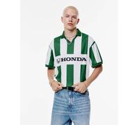 Pull&Bear - T-shirt verde/écru con stampa "Honda" e colletto stile polo-Multicolore L