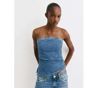 Pull&Bear - Top a corsetto in denim blu medio con borchie L