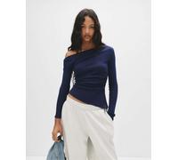 Pull&Bear - Top a maniche lunghe blu navy asimmetrico L