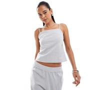 Pull&Bear - Top a quadretti grigio e bianco arricciato sul lato in coordinato XL