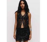 Pull&Bear - Top allacciato al collo all'uncinetto nero con paillettes L