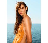 Pull&Bear - Top allacciato al collo arancione con perline S