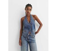 Pull&Bear - Top allacciato al collo blu scuro con borchie L
