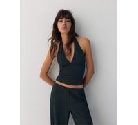 Pull&Bear - Top allacciato al collo in crêpe blu-Blu navy XL