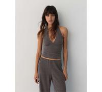 Pull&Bear - Top allacciato al collo in crêpe marrone M