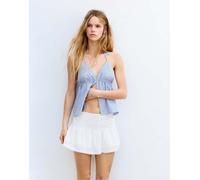 Pull&Bear - Top allacciato al collo in misto lino blu a righe L