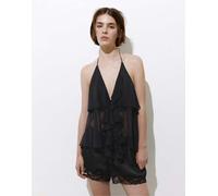 Pull&Bear - Top allacciato al collo nero con volant L