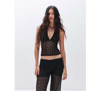 Pull&Bear - Top allacciato al collo nero in pizzo a maglia M